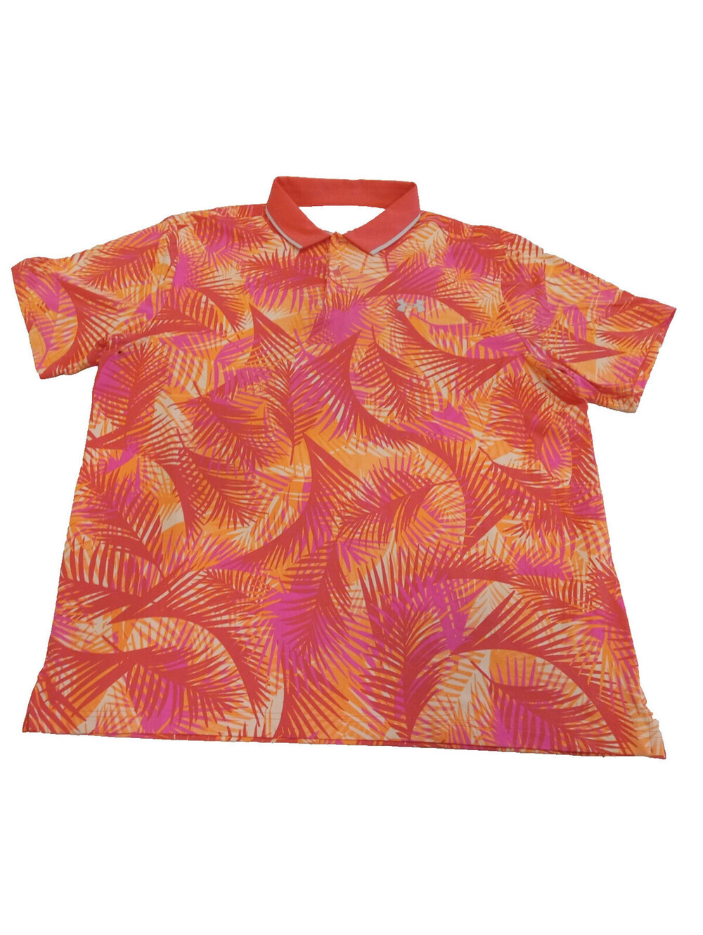 Under Armour Iso-Chill Polo Mens XL Pink Shock Tropical Palm Leaf Golf Shirt Ext